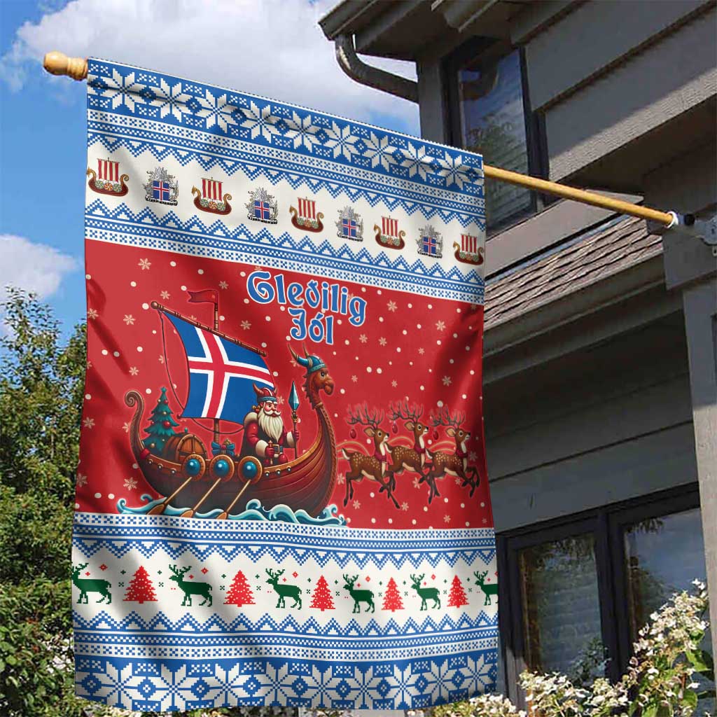 Iceland Viking Santa Christmas Garden Flag Funny Reindeer Norse Xmas - Wonder Print Shop