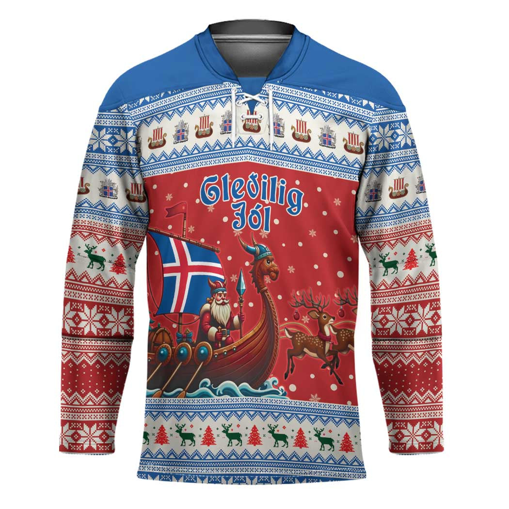 Iceland Viking Santa Christmas Hockey Jersey Funny Reindeer Norse Xmas - Wonder Print Shop