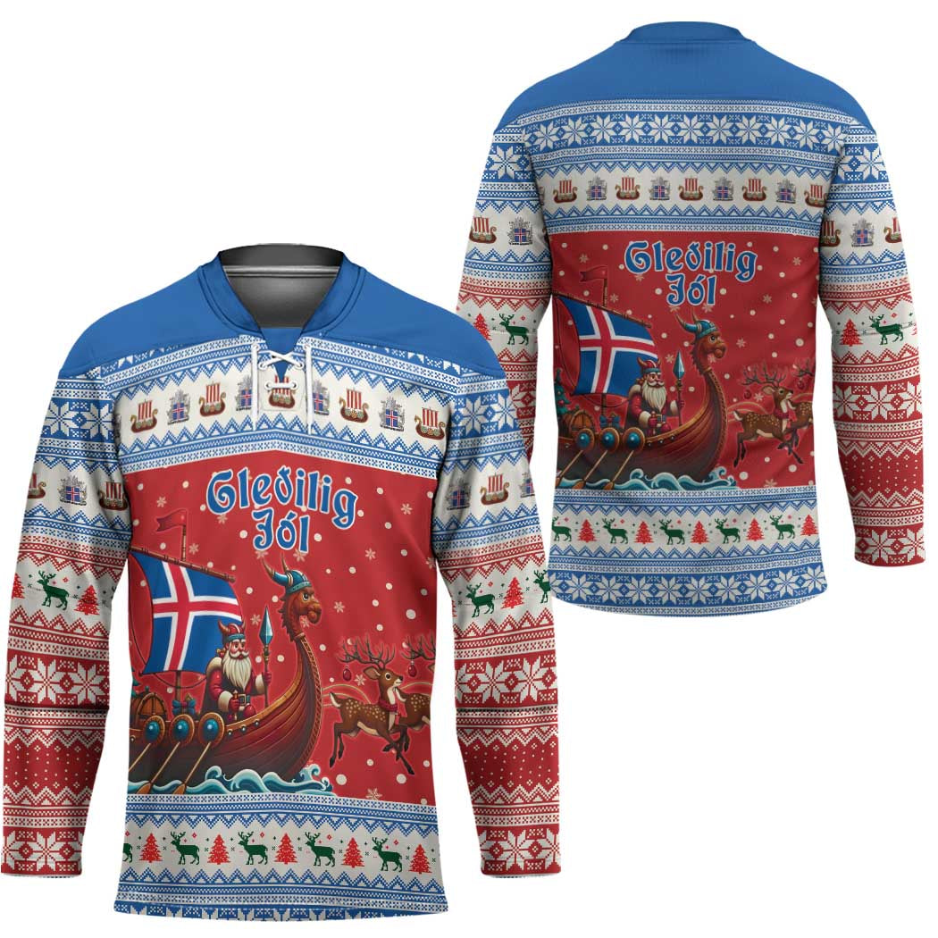 Iceland Viking Santa Christmas Hockey Jersey Funny Reindeer Norse Xmas - Wonder Print Shop