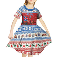 Iceland Viking Santa Christmas Kid Short Sleeve Dress Funny Reindeer Norse Xmas - Wonder Print Shop