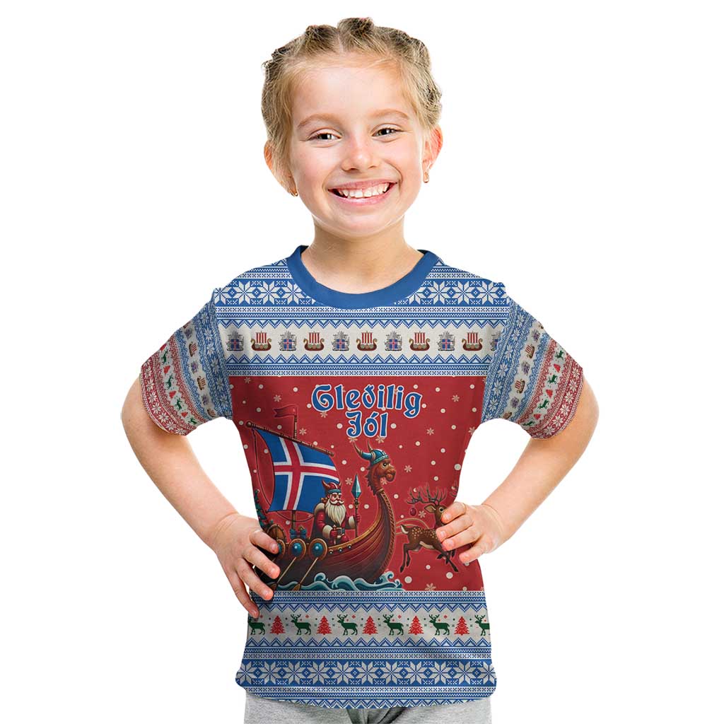 Iceland Viking Santa Christmas Kid T Shirt Funny Reindeer Norse Xmas - Wonder Print Shop
