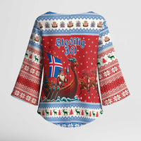 Iceland Viking Santa Christmas Kimono Sleeve Blouse Funny Reindeer Norse Xmas - Wonder Print Shop