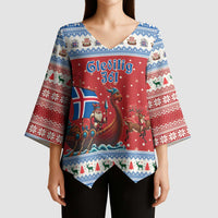 Iceland Viking Santa Christmas Kimono Sleeve Blouse Funny Reindeer Norse Xmas - Wonder Print Shop