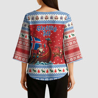Iceland Viking Santa Christmas Kimono Sleeve Blouse Funny Reindeer Norse Xmas - Wonder Print Shop