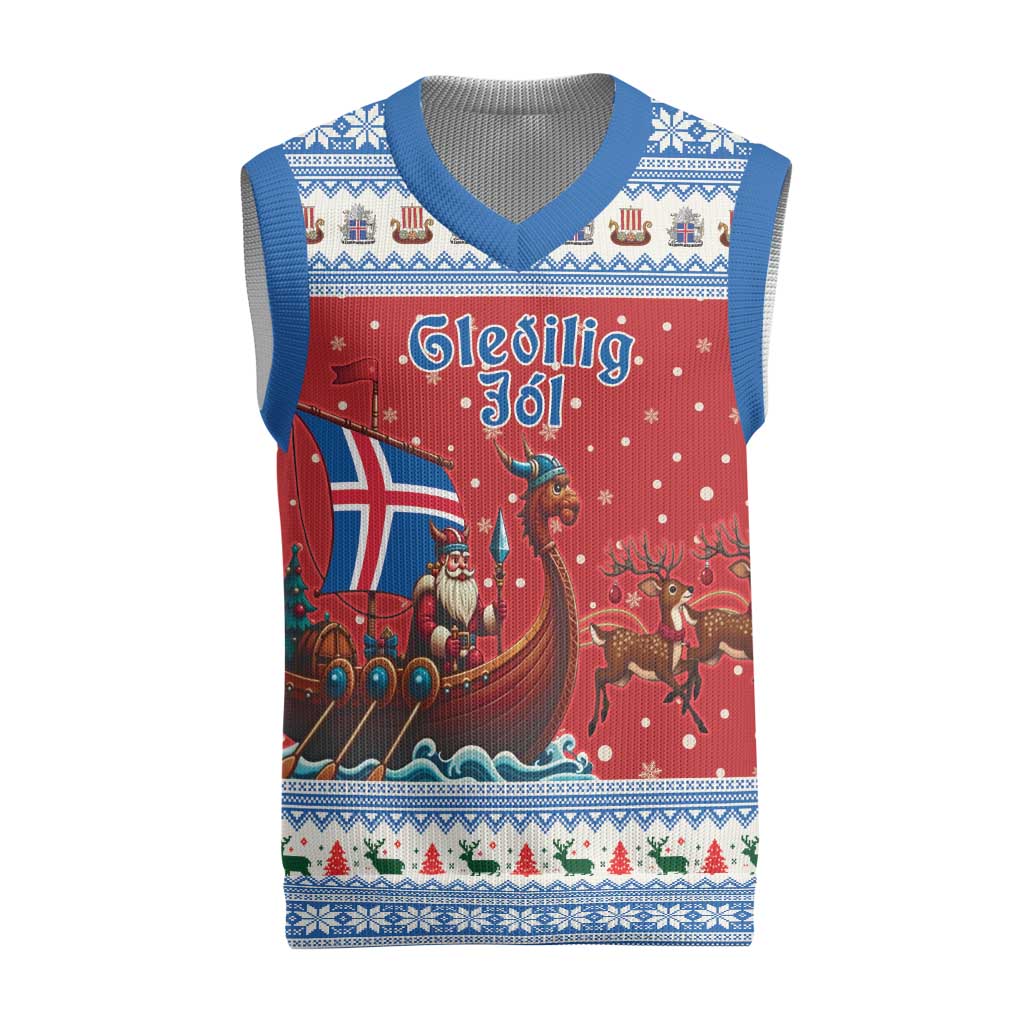 Iceland Viking Santa Christmas Knitted V-Neck Vest Funny Reindeer Norse Xmas - Wonder Print Shop