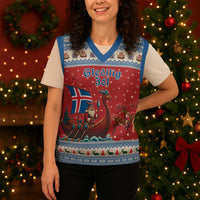 Iceland Viking Santa Christmas Knitted V-Neck Vest Funny Reindeer Norse Xmas - Wonder Print Shop