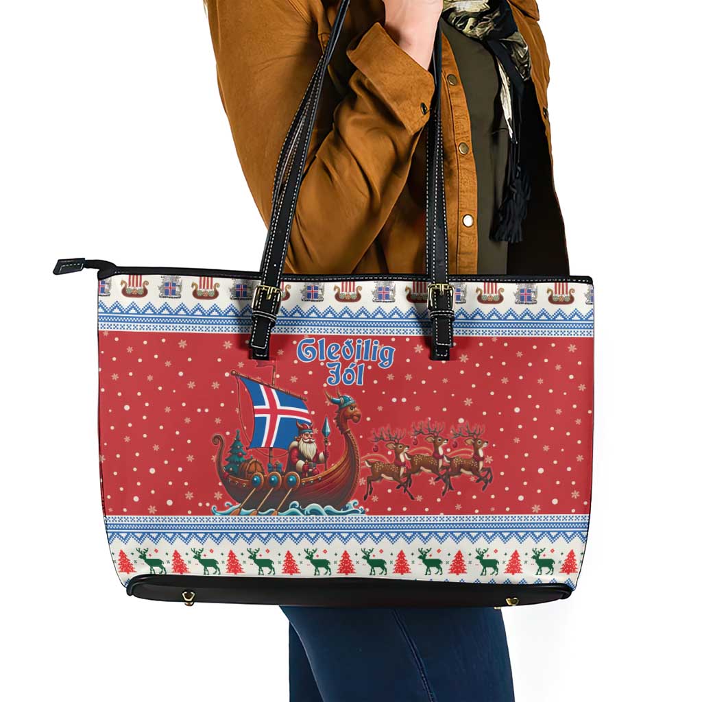 Iceland Viking Santa Christmas Leather Tote Bag Funny Reindeer Norse Xmas - Wonder Print Shop