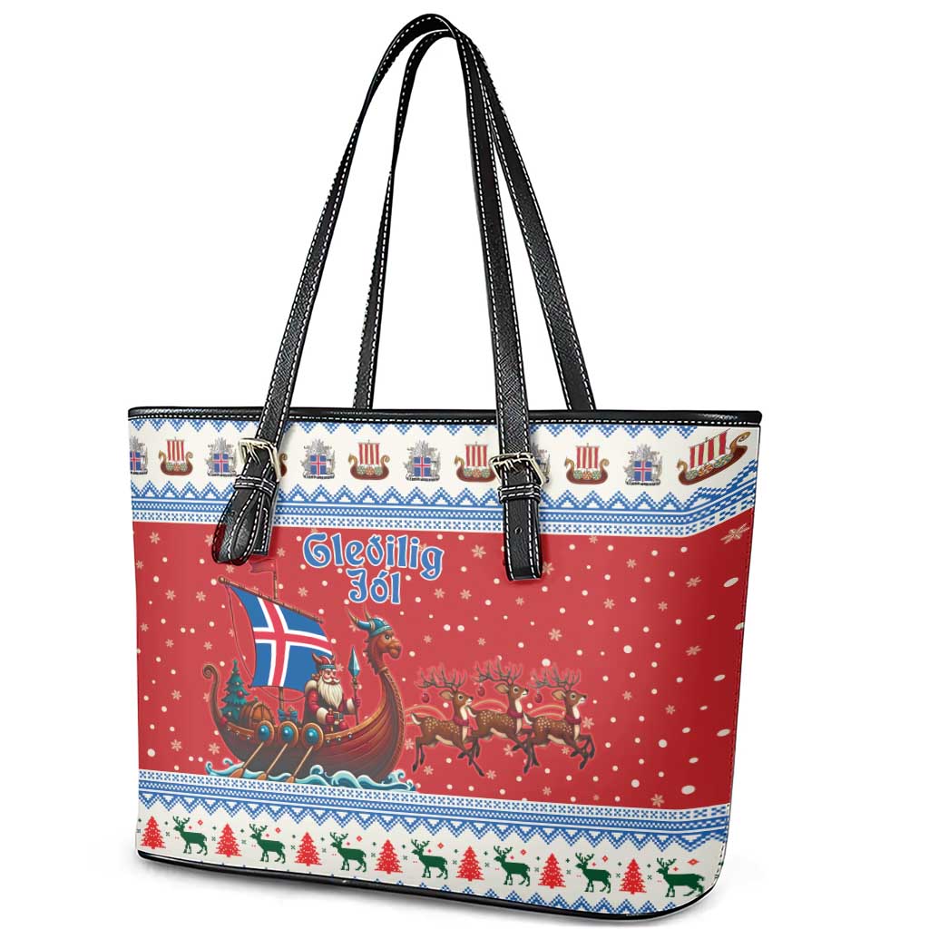 Iceland Viking Santa Christmas Leather Tote Bag Funny Reindeer Norse Xmas - Wonder Print Shop