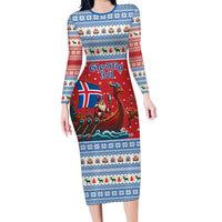Iceland Viking Santa Christmas Long Sleeve Bodycon Dress Funny Reindeer Norse Xmas - Wonder Print Shop
