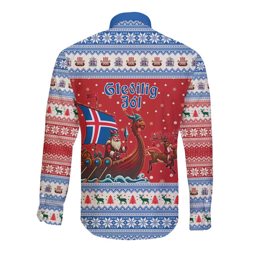 Iceland Viking Santa Christmas Long Sleeve Button Shirt Funny Reindeer Norse Xmas - Wonder Print Shop
