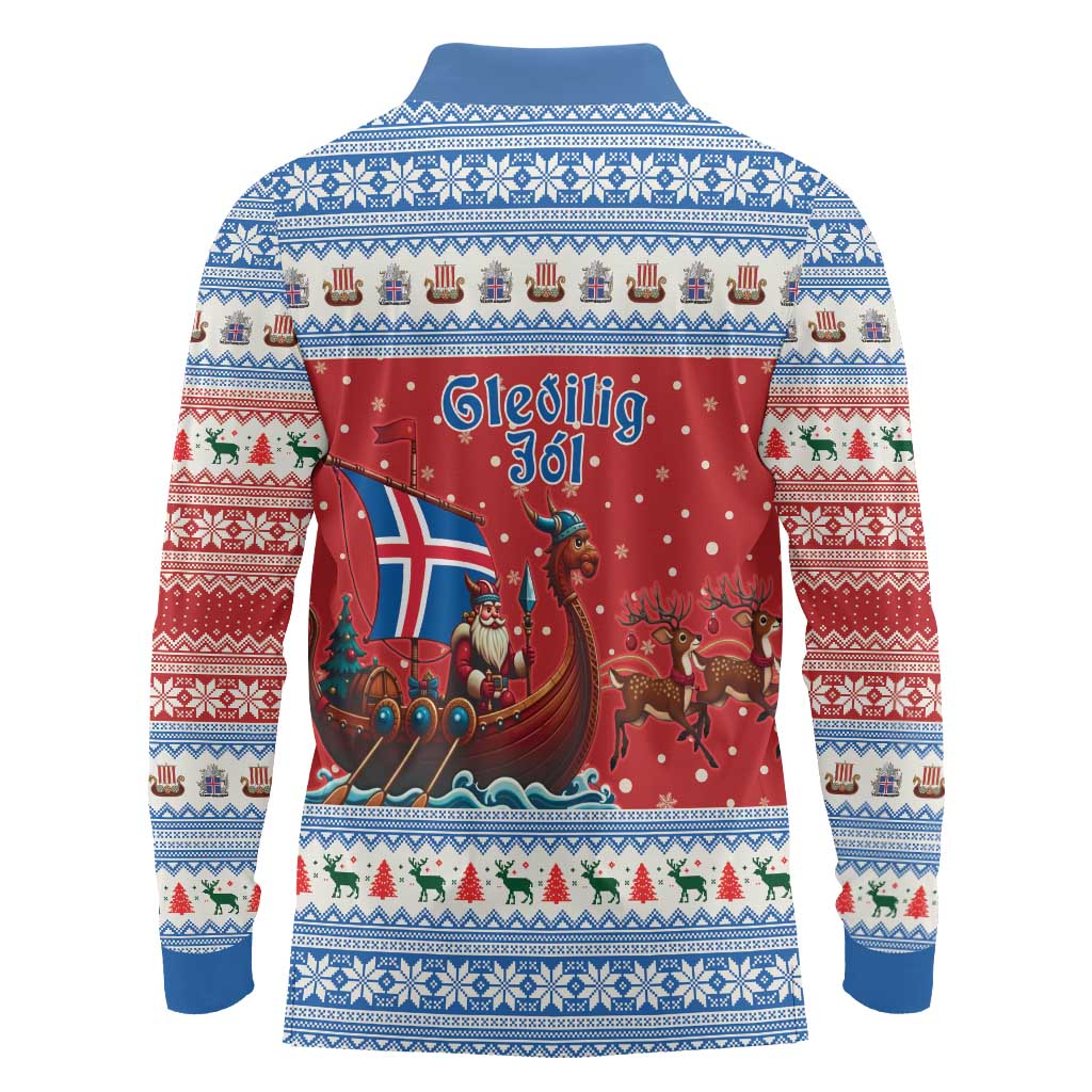 Iceland Viking Santa Christmas Long Sleeve Polo Shirt Funny Reindeer Norse Xmas - Wonder Print Shop