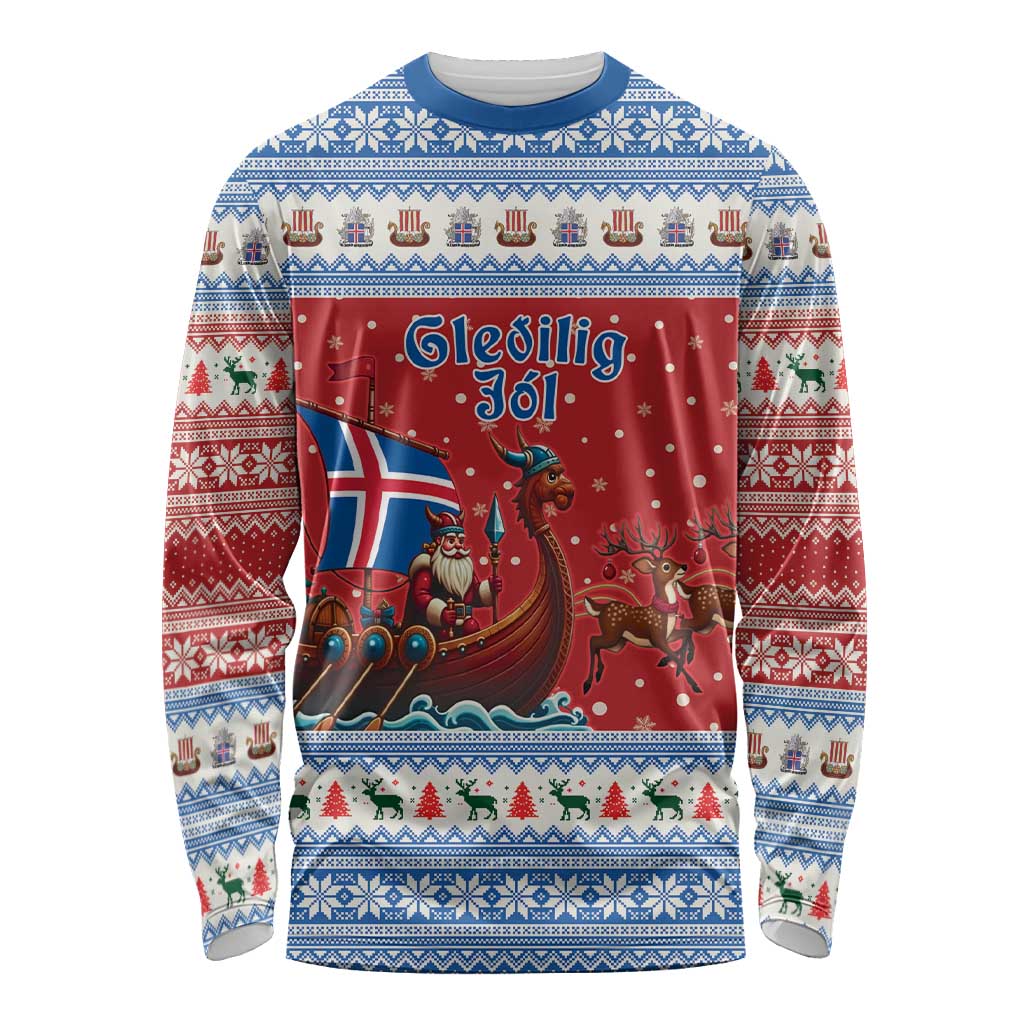 Iceland Viking Santa Christmas Long Sleeve Shirt Funny Reindeer Norse Xmas - Wonder Print Shop