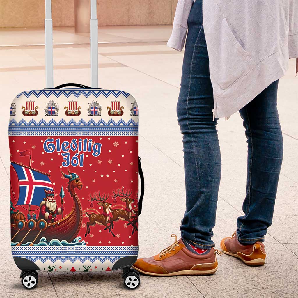 Iceland Viking Santa Christmas Luggage Cover Funny Reindeer Norse Xmas - Wonder Print Shop