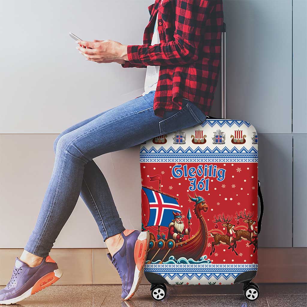 Iceland Viking Santa Christmas Luggage Cover Funny Reindeer Norse Xmas - Wonder Print Shop