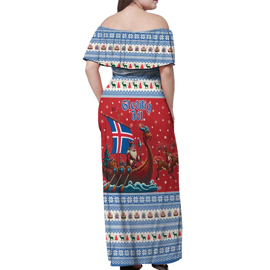 Iceland Viking Santa Christmas Off Shoulder Maxi Dress Funny Reindeer Norse Xmas - Wonder Print Shop