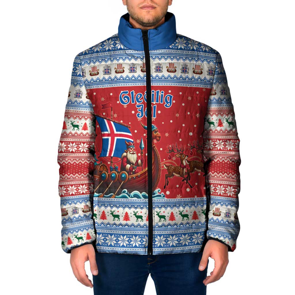 Iceland Viking Santa Christmas Padded Jacket Funny Reindeer Norse Xmas - Wonder Print Shop