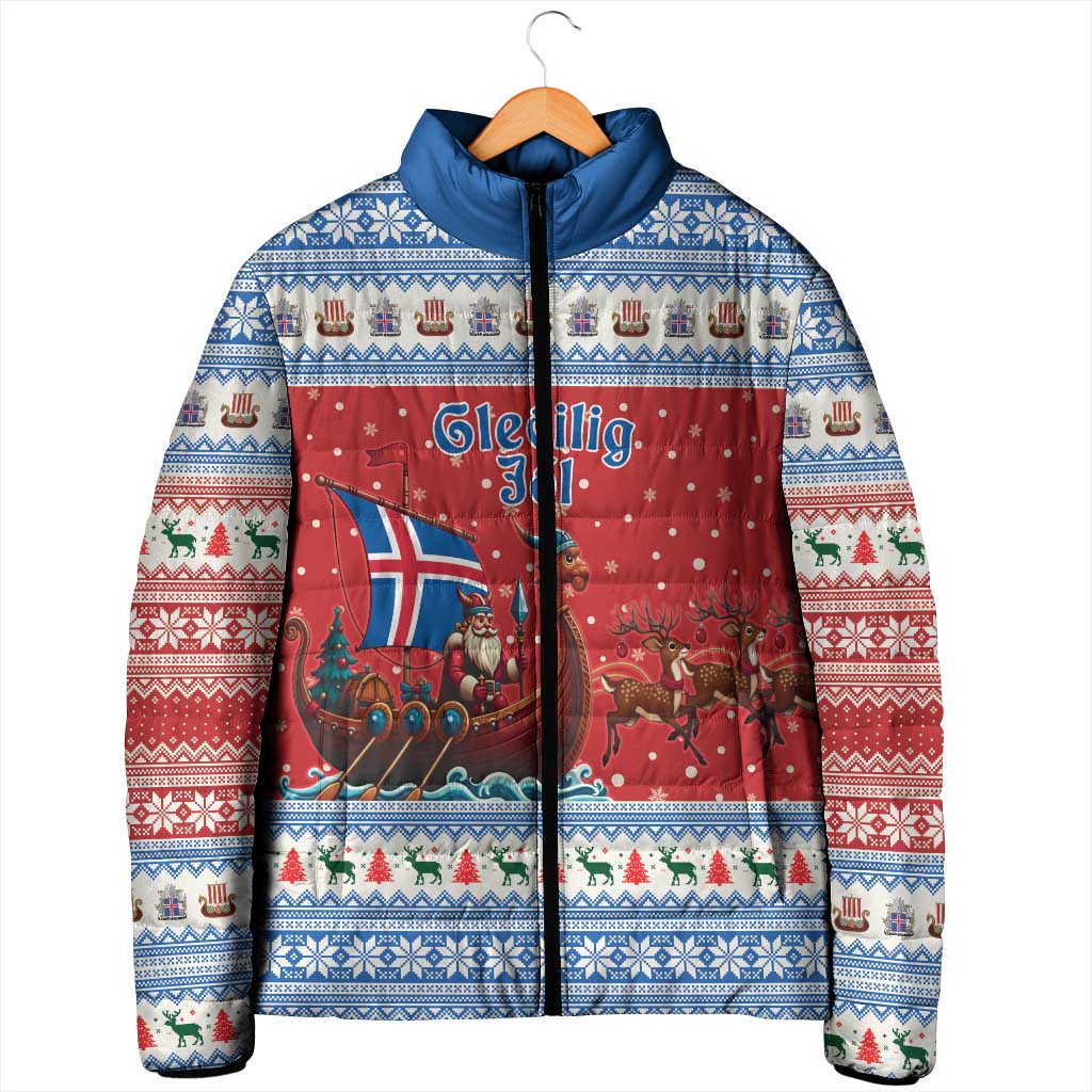 Iceland Viking Santa Christmas Padded Jacket Funny Reindeer Norse Xmas - Wonder Print Shop