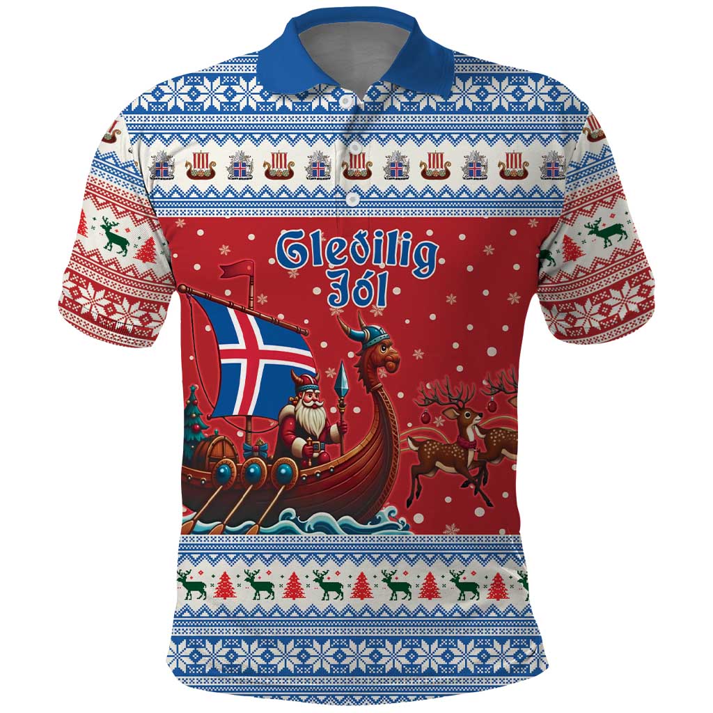 Iceland Viking Santa Christmas Polo Shirt Funny Reindeer Norse Xmas - Wonder Print Shop