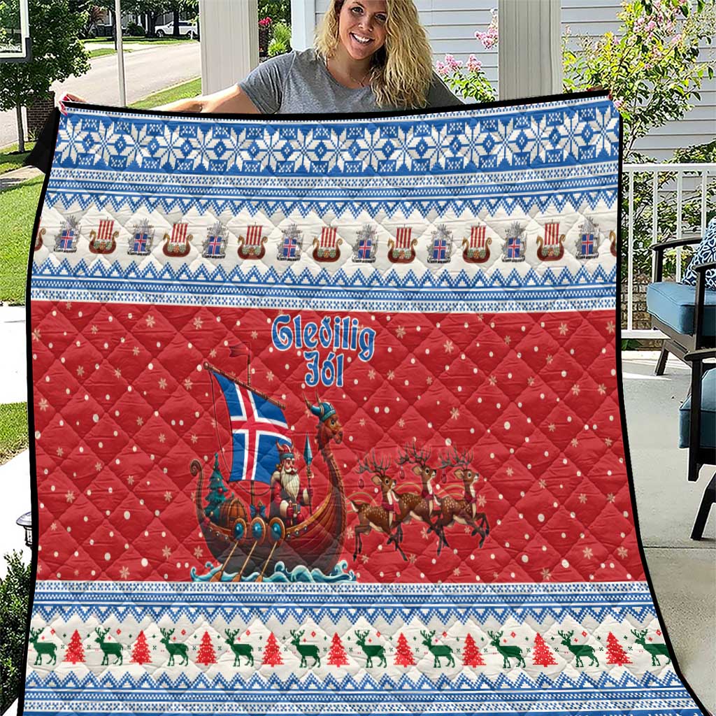 Iceland Viking Santa Christmas Quilt Funny Reindeer Norse Xmas - Wonder Print Shop