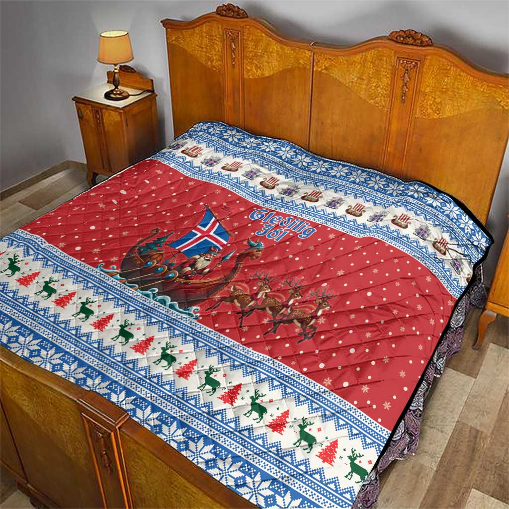 Iceland Viking Santa Christmas Quilt Funny Reindeer Norse Xmas - Wonder Print Shop