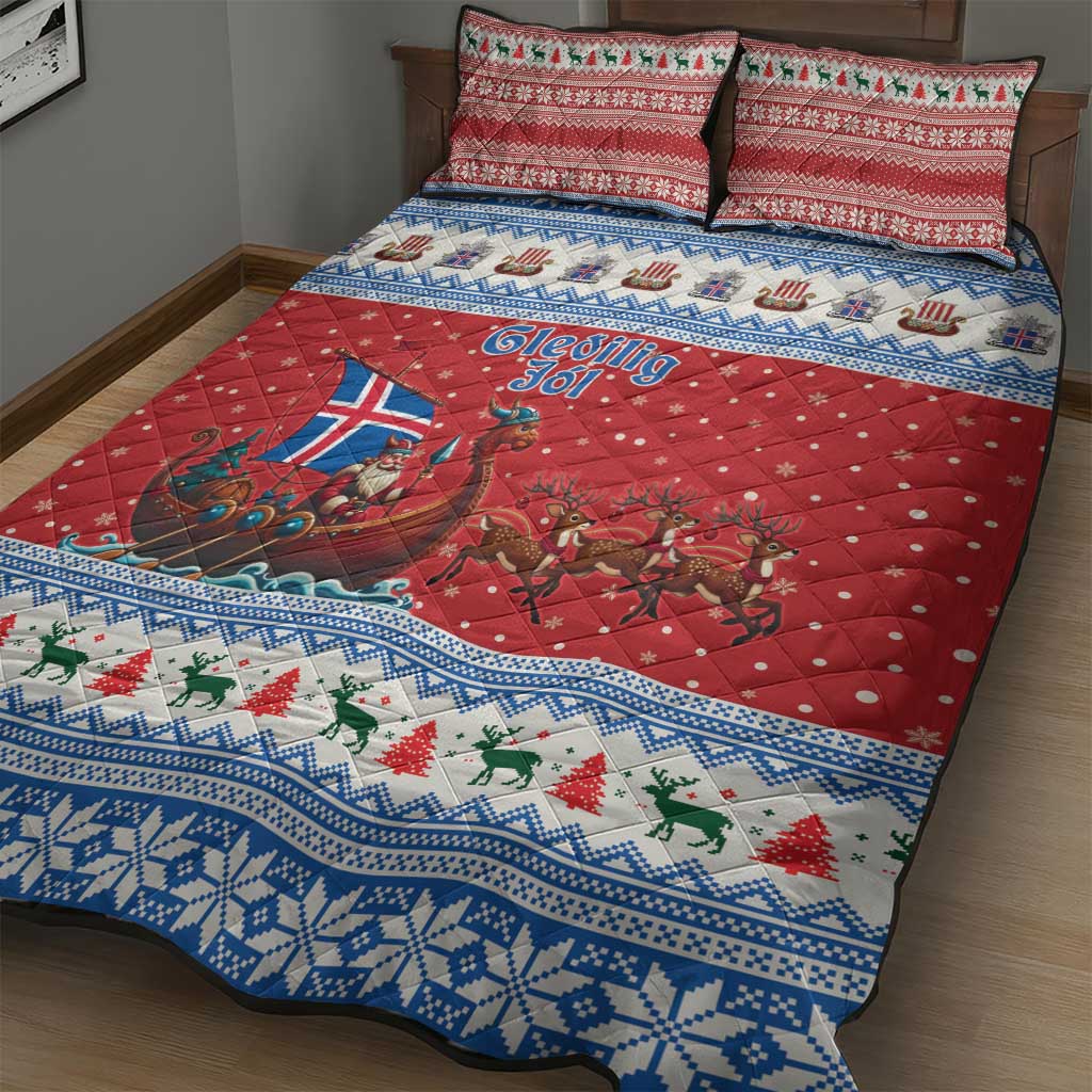 Iceland Viking Santa Christmas Quilt Bed Set Funny Reindeer Norse Xmas - Wonder Print Shop