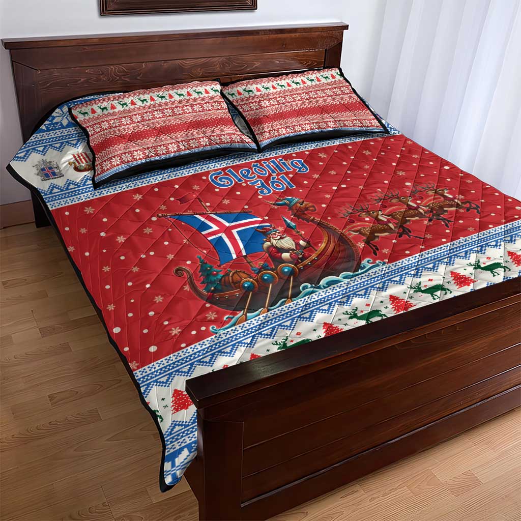 Iceland Viking Santa Christmas Quilt Bed Set Funny Reindeer Norse Xmas - Wonder Print Shop