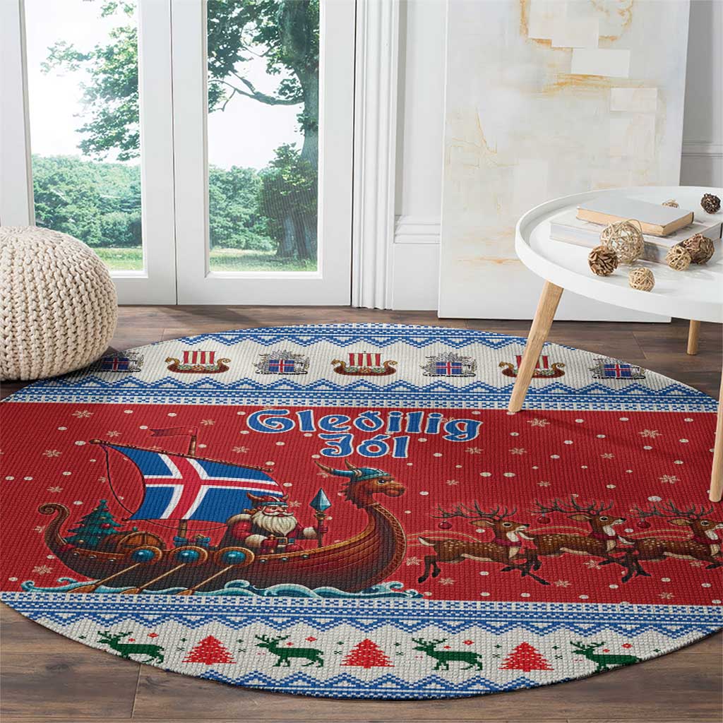 Iceland Viking Santa Christmas Round Carpet Funny Reindeer Norse Xmas - Wonder Print Shop