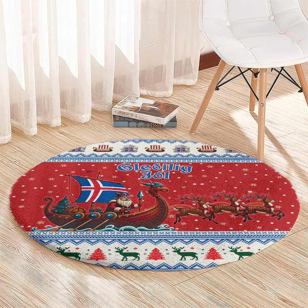 Iceland Viking Santa Christmas Round Carpet Funny Reindeer Norse Xmas - Wonder Print Shop
