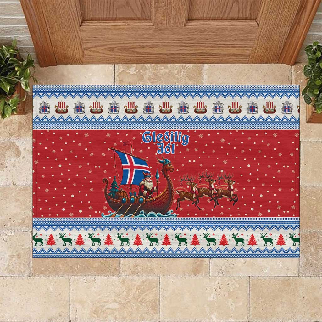 Iceland Viking Santa Christmas Rubber Doormat Funny Reindeer Norse Xmas - Wonder Print Shop