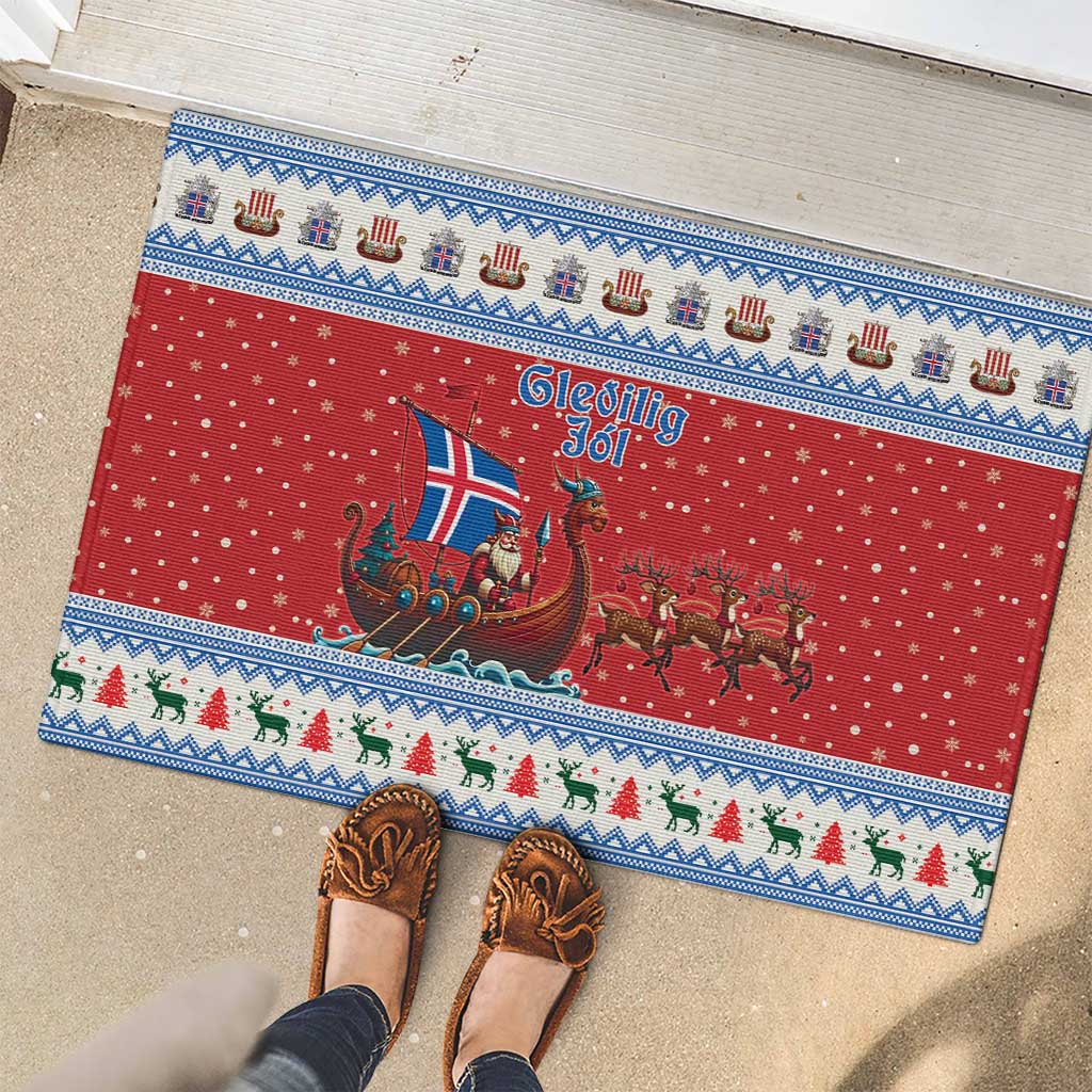 Iceland Viking Santa Christmas Rubber Doormat Funny Reindeer Norse Xmas - Wonder Print Shop