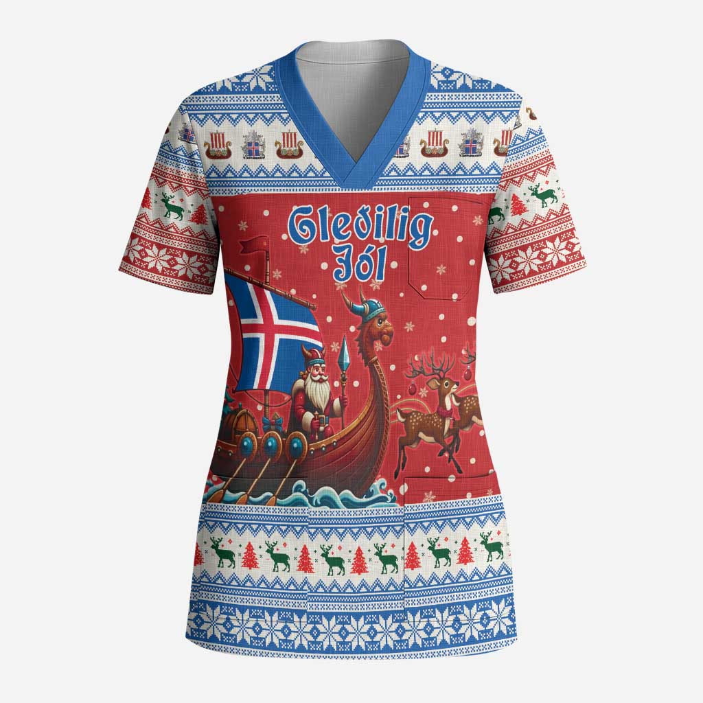 Iceland Viking Santa Christmas Scrub Top Funny Reindeer Norse Xmas - Wonder Print Shop