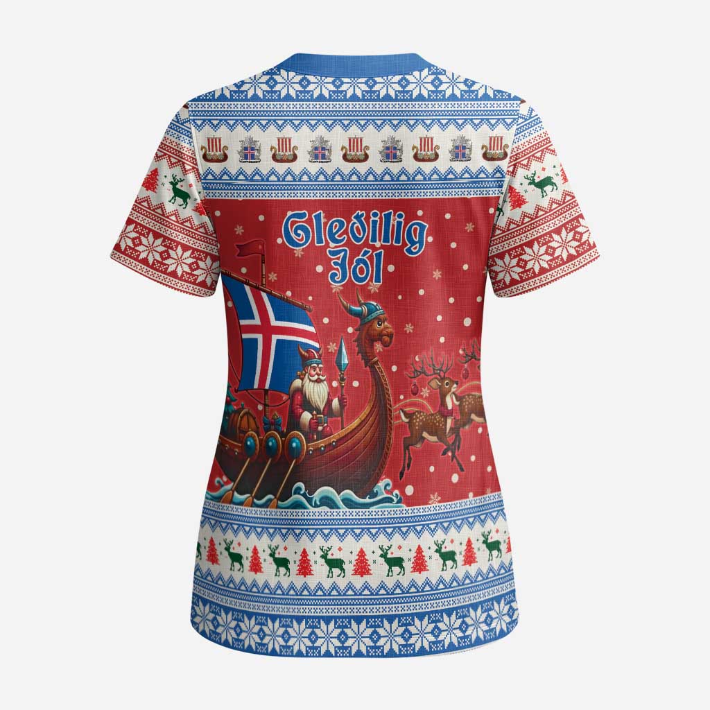 Iceland Viking Santa Christmas Scrub Top Funny Reindeer Norse Xmas - Wonder Print Shop