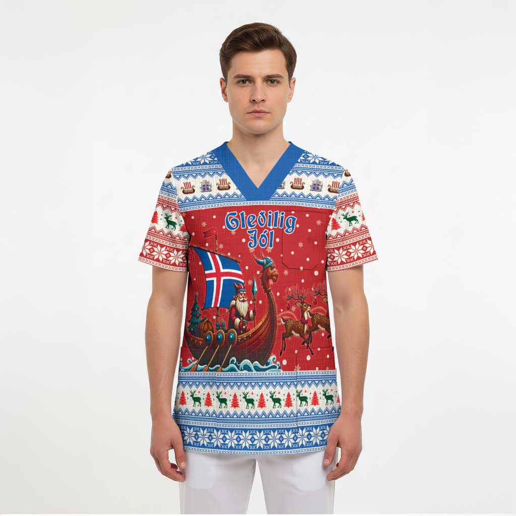 Iceland Viking Santa Christmas Scrub Top Funny Reindeer Norse Xmas - Wonder Print Shop