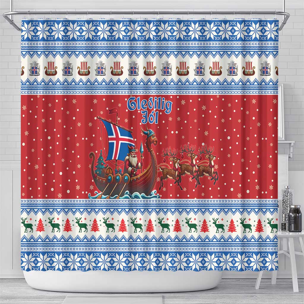 Iceland Viking Santa Christmas Shower Curtain Funny Reindeer Norse Xmas - Wonder Print Shop