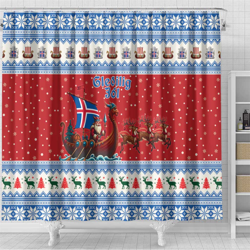 Iceland Viking Santa Christmas Shower Curtain Funny Reindeer Norse Xmas - Wonder Print Shop