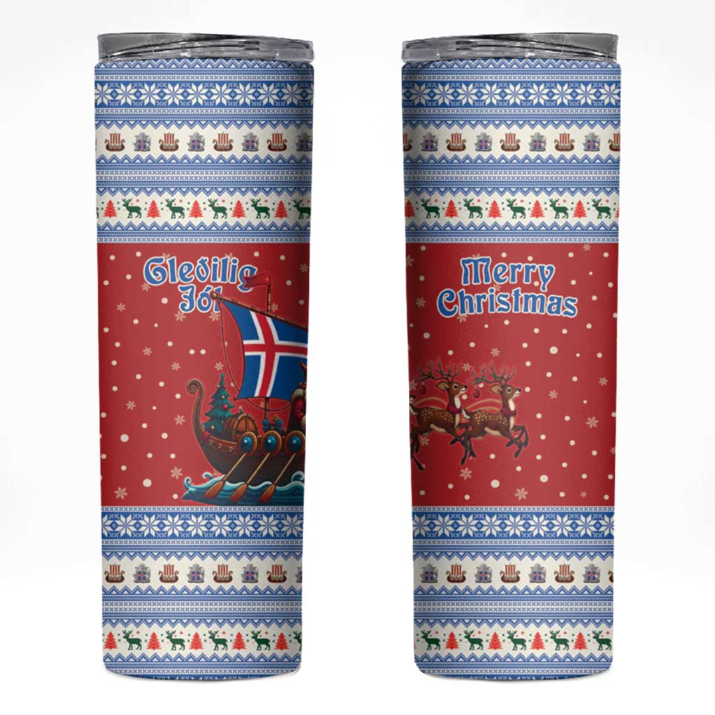 Iceland Viking Santa Christmas Skinny Tumbler Funny Reindeer Norse Xmas - Wonder Print Shop