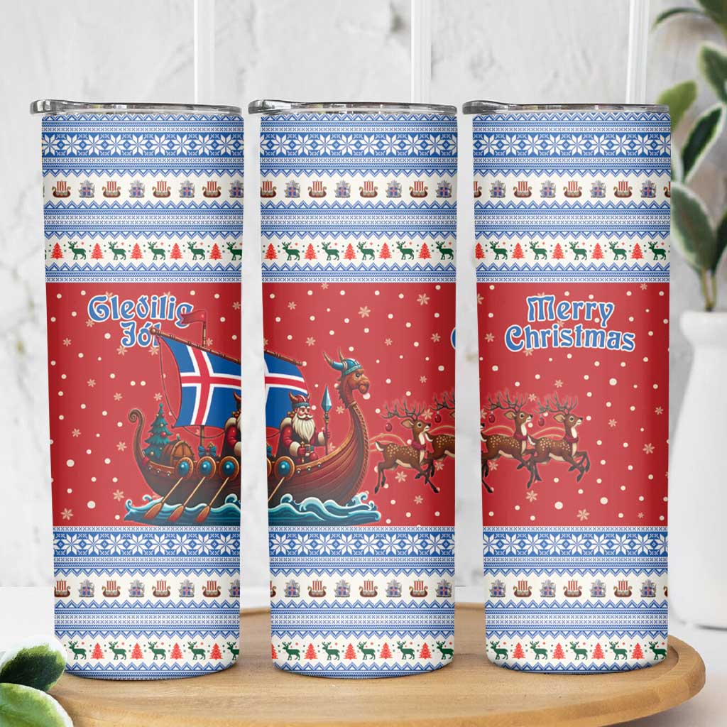 Iceland Viking Santa Christmas Skinny Tumbler Funny Reindeer Norse Xmas - Wonder Print Shop