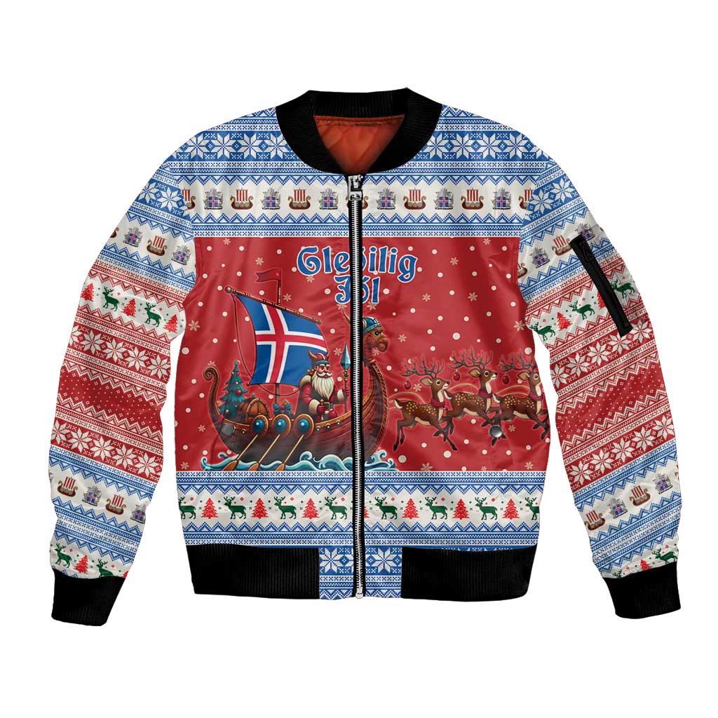 Iceland Viking Santa Christmas Sleeve Zip Bomber Jacket Funny Reindeer Norse Xmas - Wonder Print Shop