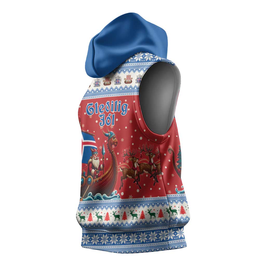 Iceland Viking Santa Christmas Sleeveless Hoodie Funny Reindeer Norse Xmas - Wonder Print Shop