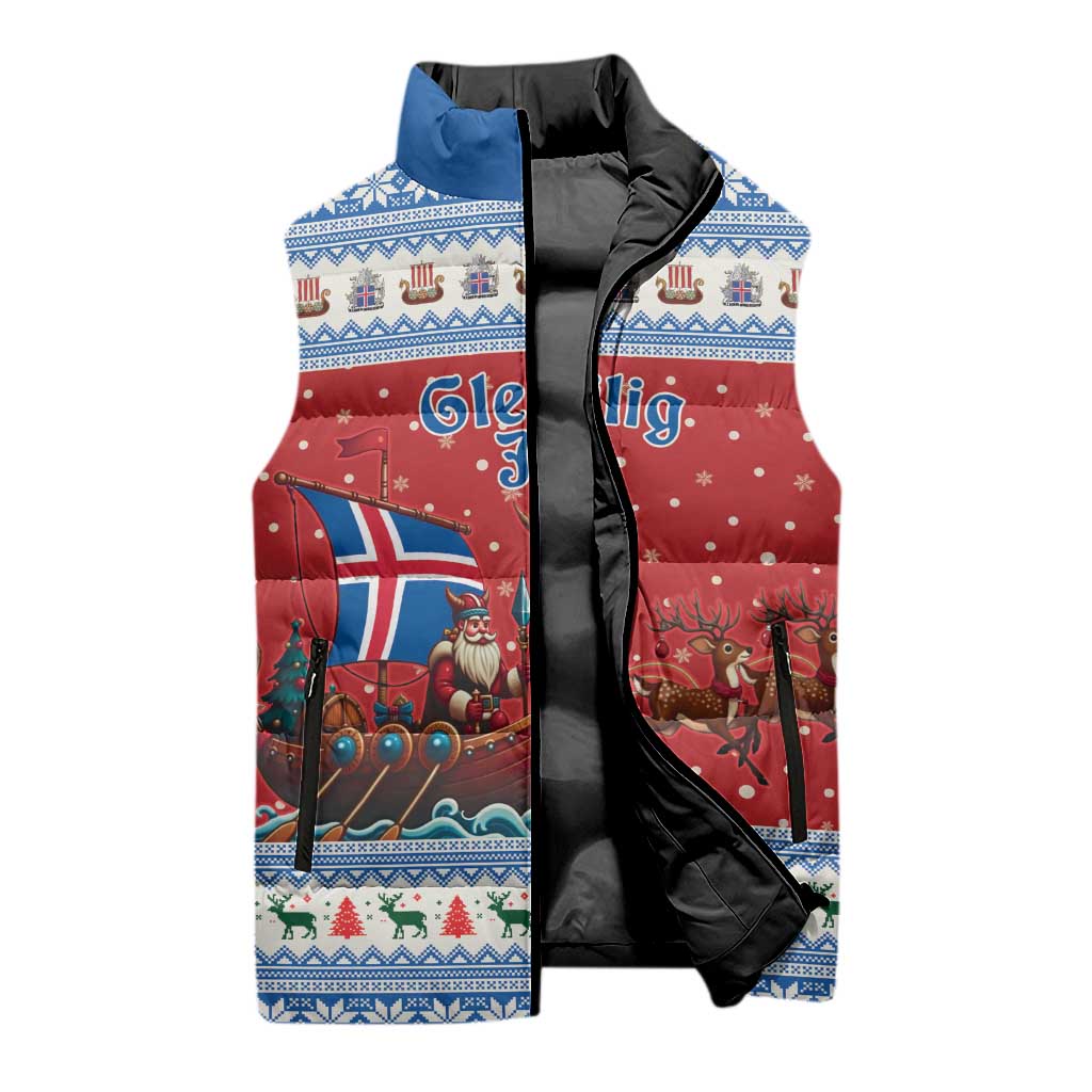 Iceland Viking Santa Christmas Sleeveless Puffer Jacket Funny Reindeer Norse Xmas - Wonder Print Shop