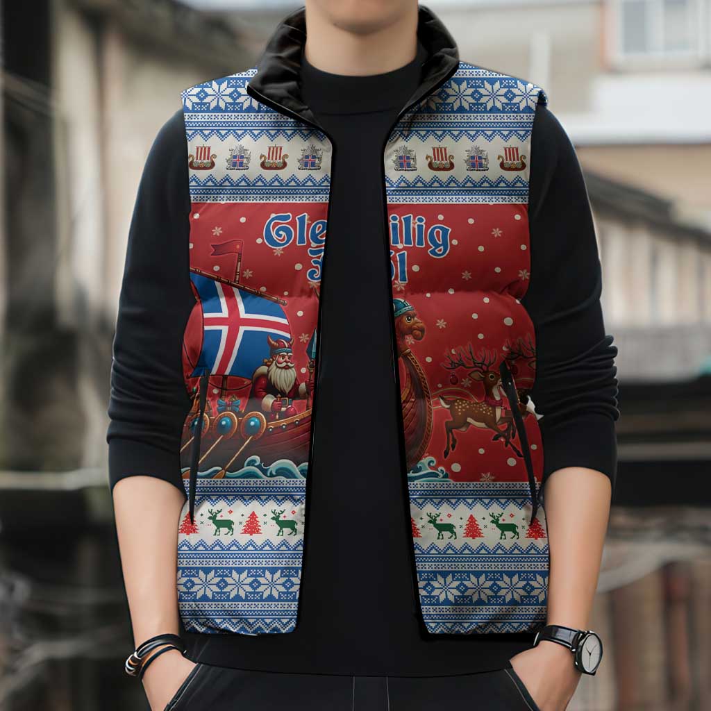 Iceland Viking Santa Christmas Sleeveless Puffer Jacket Funny Reindeer Norse Xmas - Wonder Print Shop