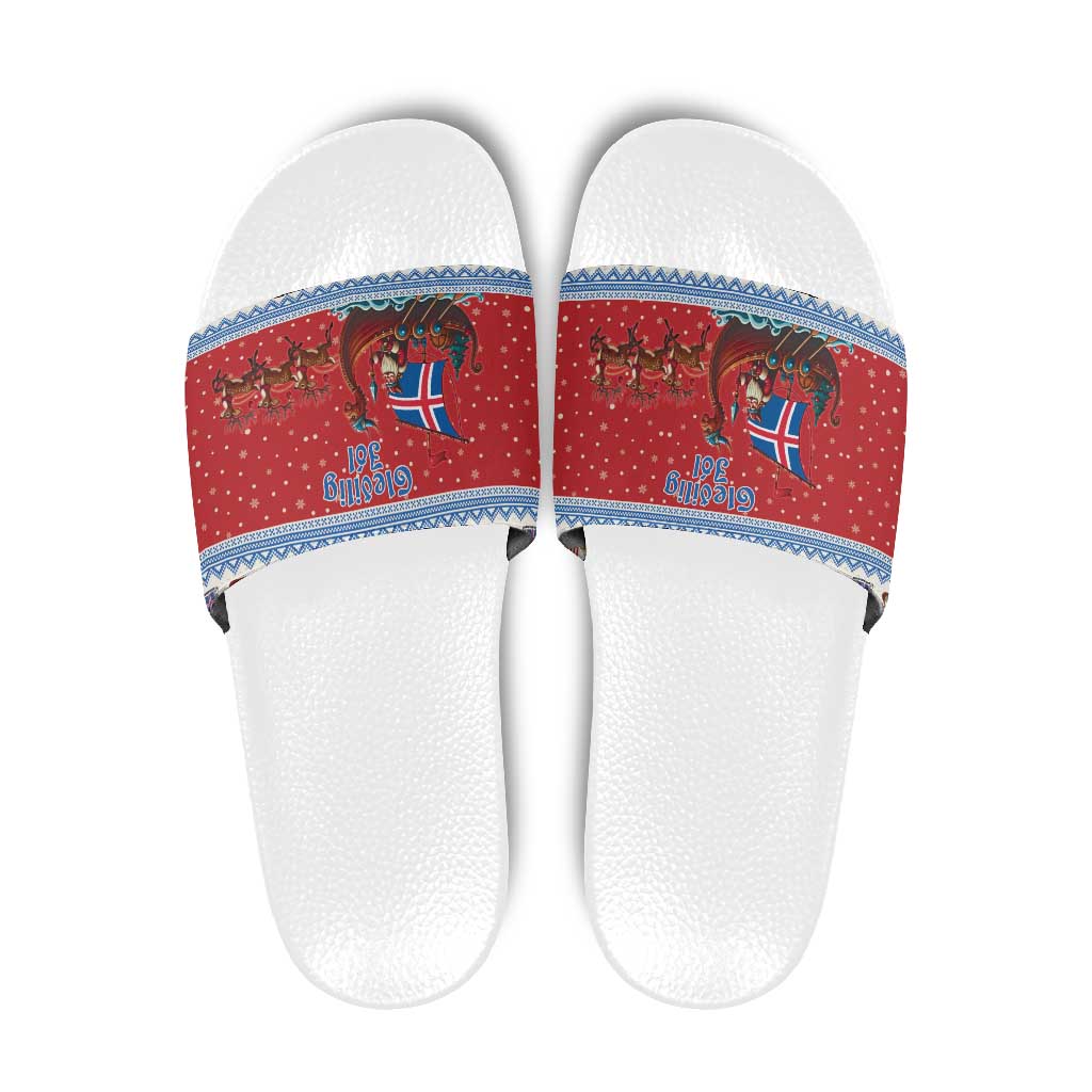 Iceland Viking Santa Christmas Slide Sandals Funny Reindeer Norse Xmas - Wonder Print Shop