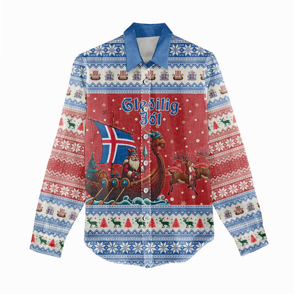 Iceland Viking Santa Christmas Women Casual Shirt Funny Reindeer Norse Xmas - Wonder Print Shop