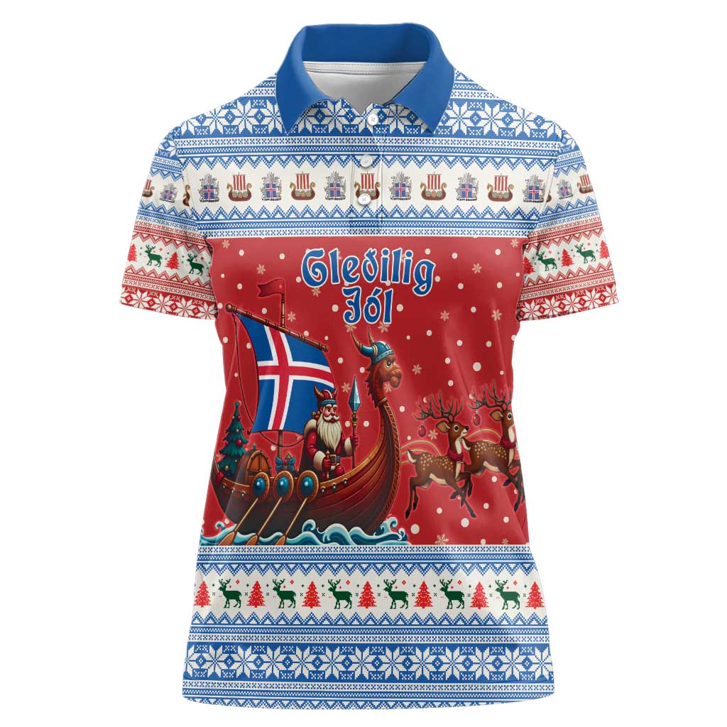 Iceland Viking Santa Christmas Women Polo Shirt Funny Reindeer Norse Xmas - Wonder Print Shop