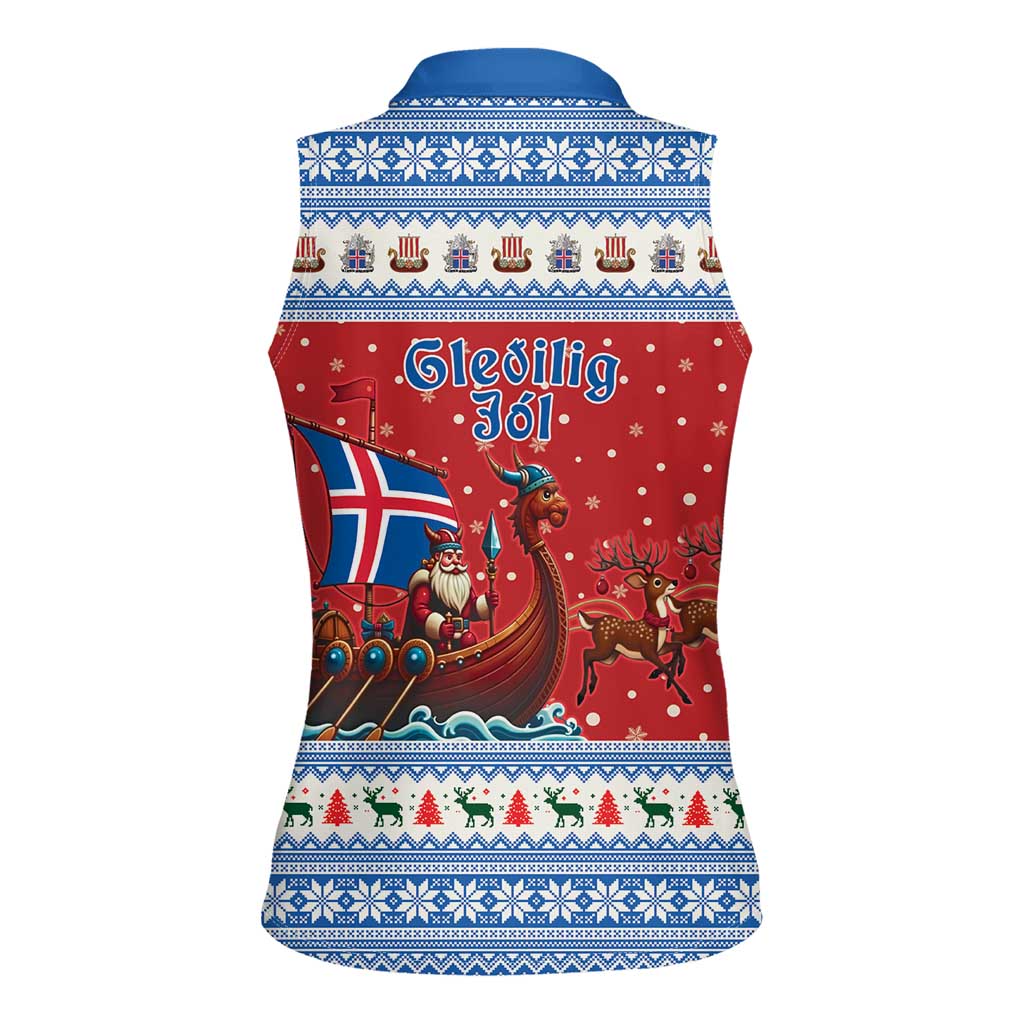 Iceland Viking Santa Christmas Women Sleeveless Polo Shirt Funny Reindeer Norse Xmas - Wonder Print Shop