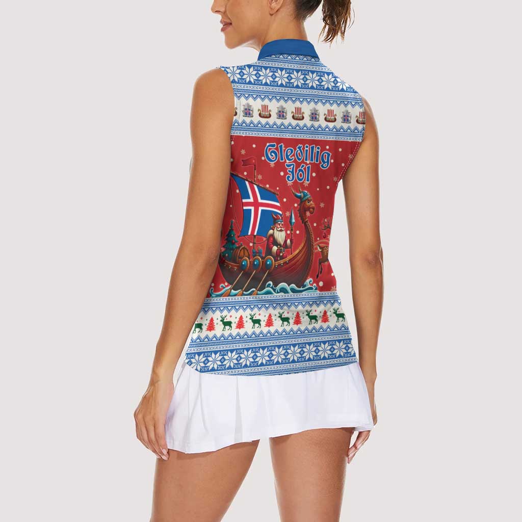 Iceland Viking Santa Christmas Women Sleeveless Polo Shirt Funny Reindeer Norse Xmas - Wonder Print Shop