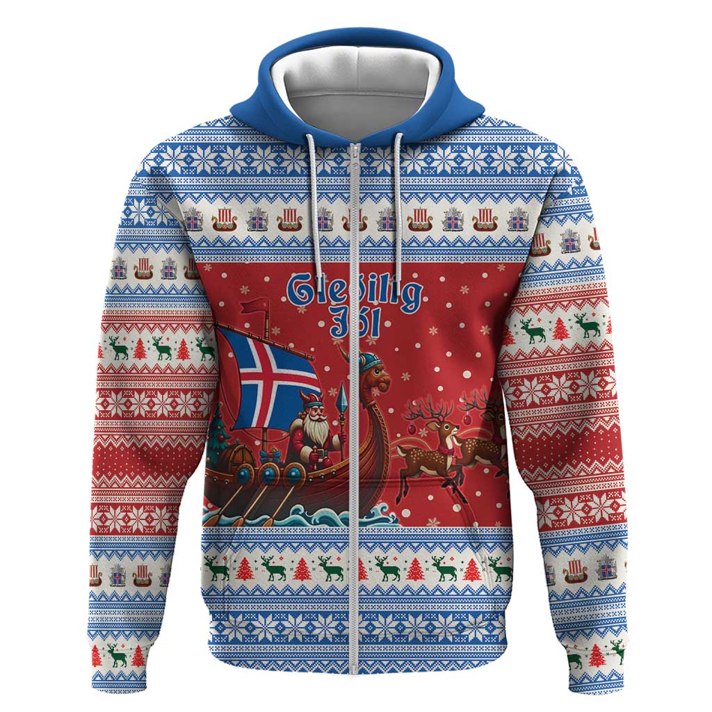 Iceland Viking Santa Christmas Zip Hoodie Funny Reindeer Norse Xmas - Wonder Print Shop