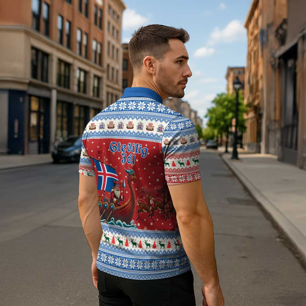 Iceland Viking Santa Christmas Zipper Polo Shirt Funny Reindeer Norse Xmas - Wonder Print Shop