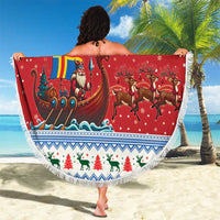 Aland Viking Santa Christmas Beach Blanket Funny Reindeer Norse Xmas - Wonder Print Shop