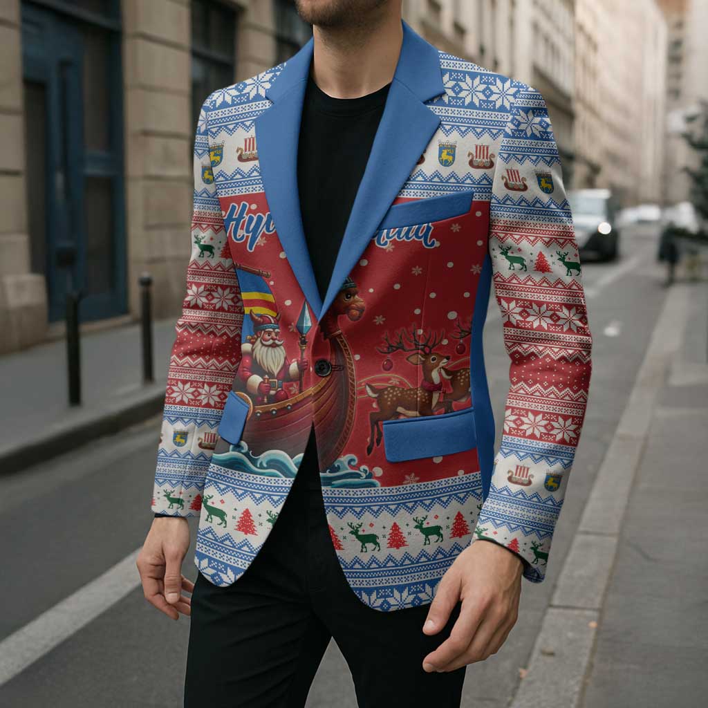 Aland Viking Santa Christmas Blazer Funny Reindeer Norse Xmas - Wonder Print Shop
